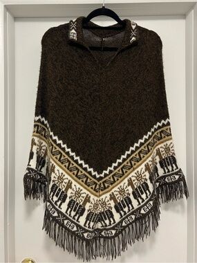 Peruvian Brown Fringe Poncho